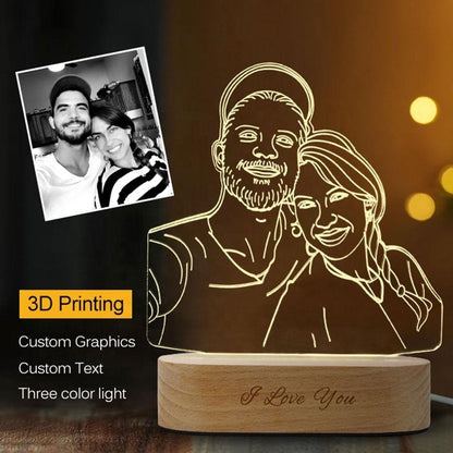 Custom Any Shape 3D Acrylic Lamp Picture Night Light With Engraved Wooden Base - GiftUpp