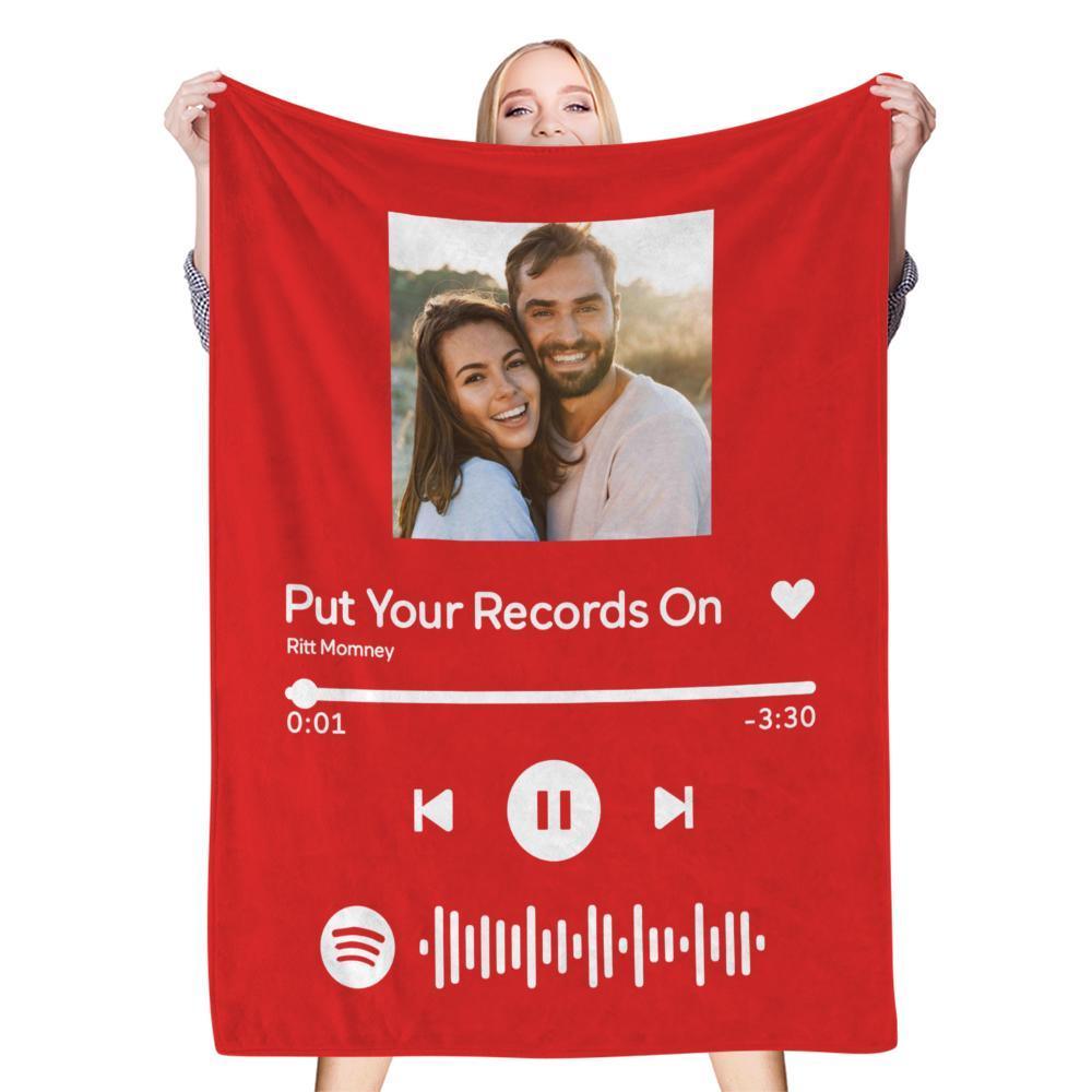 Scannable Music Code Photo Engraved Black Blanket with Package Gift for Couple - GiftUpp