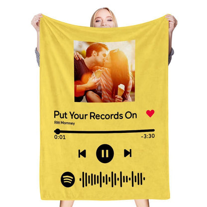 Scannable Music Code Photo Engraved Black Blanket with Package Gift for Couple - GiftUpp