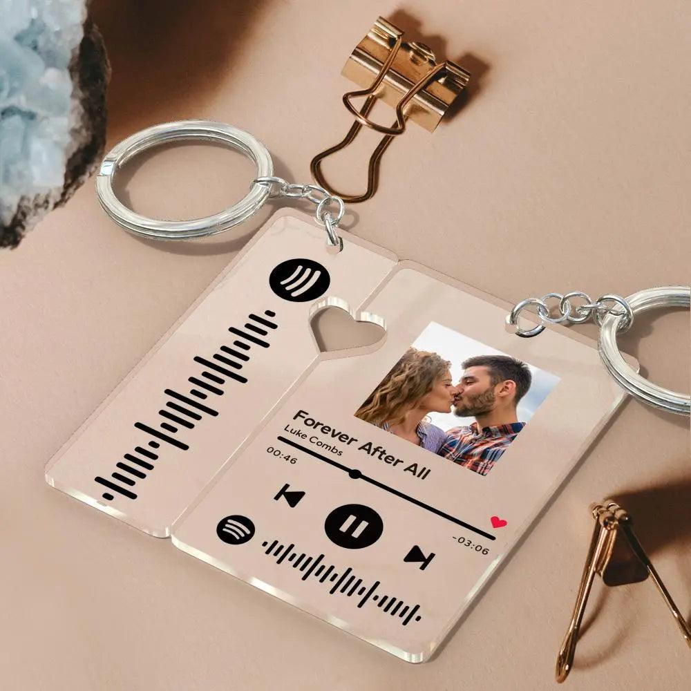 Custom Spotify Keychain With Picture Personalized Scannable Spotify Music Song Code Keychain For Couples Lover Boyfriend Gift - GiftUpp