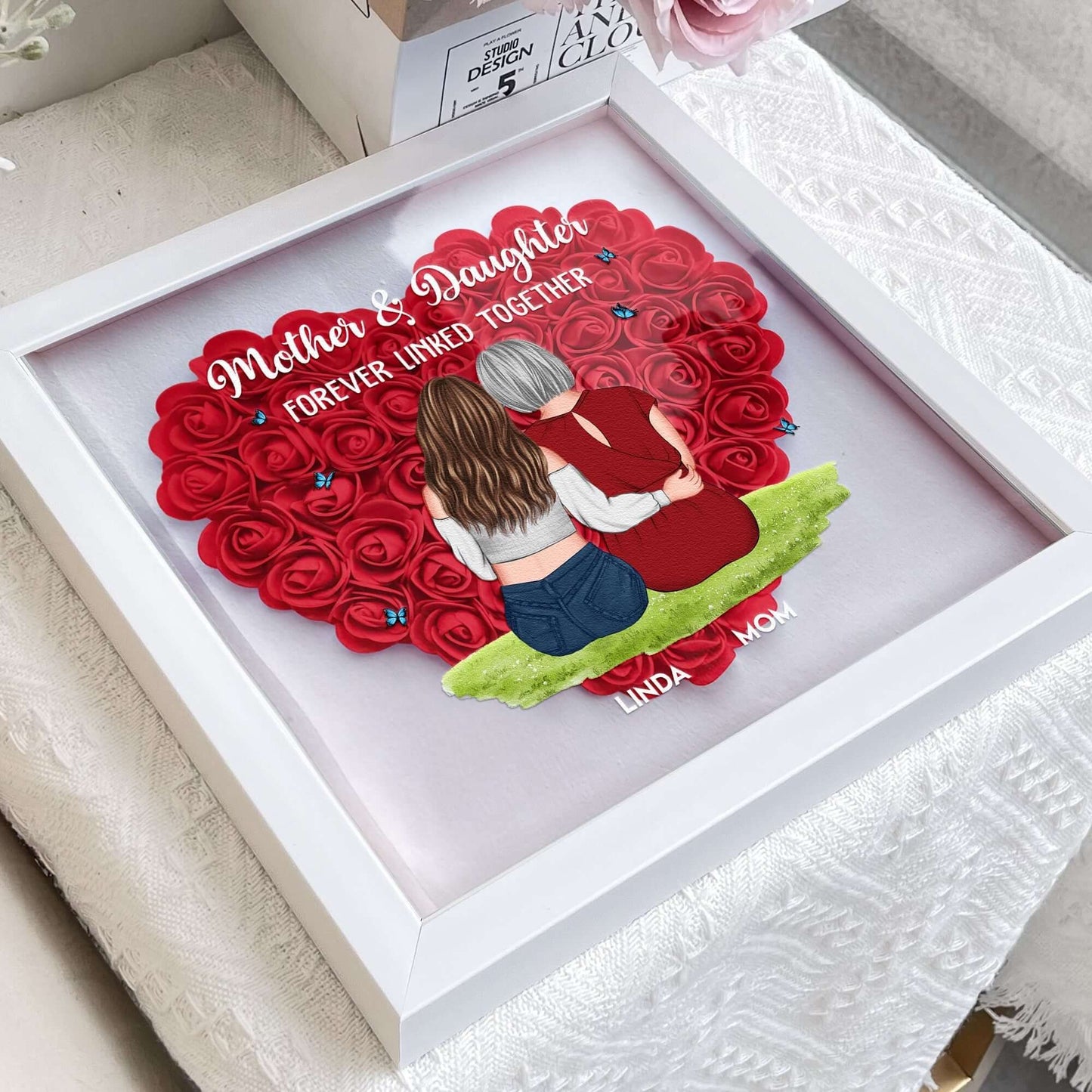 Mother and Daughter Forever Linked Together - Personalized Flower Shadow Box - GiftUpp