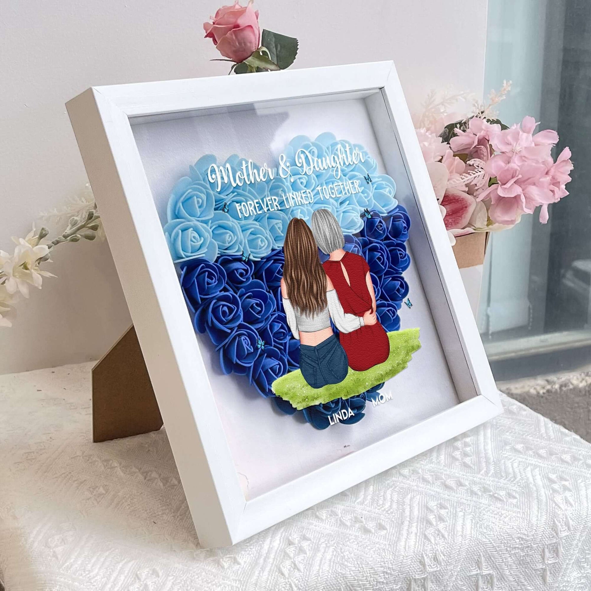 Mother and Daughter Forever Linked Together - Personalized Flower Shadow Box - GiftUpp