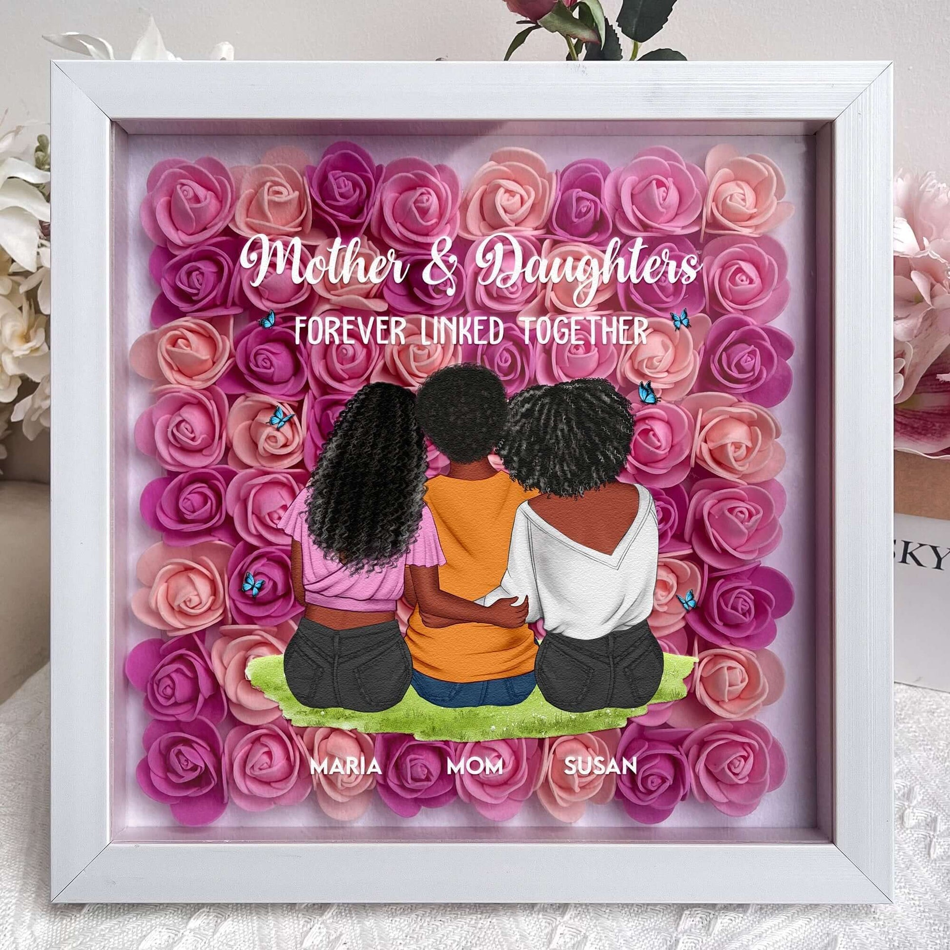 Mother and Daughter Forever Linked Together - Personalized Flower Shadow Box - GiftUpp