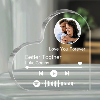 Personalized Clear Thick Acrylic Block Spotify Code Music Photo Heart - Shaped Frame Gift - GiftUpp