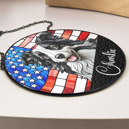 Portrait Dog America - Personalized Custom Window Hanging Suncatcher - GiftUpp